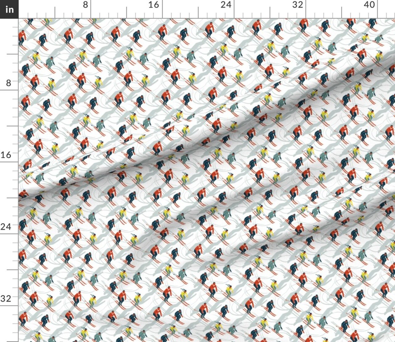 Various Fabrics by the Yard or Fat Quarter Ski Carnival Vintage Style Skiing Snow Winter Scene Red Blue White Retro Custom Printed Fabric by Spoonflower